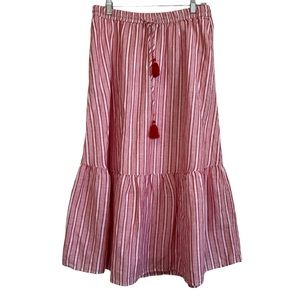 Talbots Red White Linen Blend Maxi Skirt Size Medium Petite